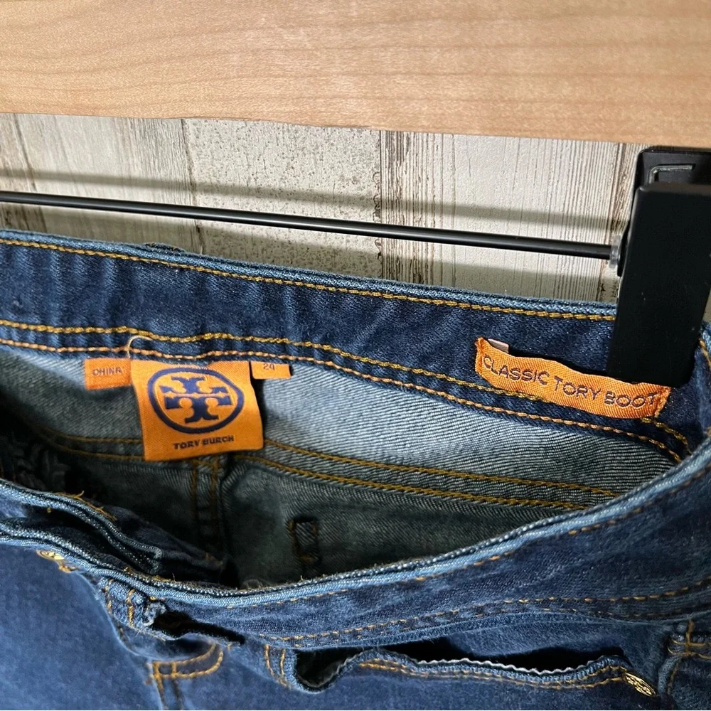 Tory Burch Bootcut Dark Wash Denim‎ Mid Rise Jeans Womens Size 24